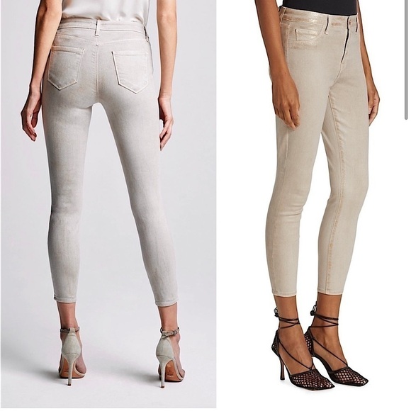 NEW L'AGENCE Margot High Waist Ankle Crop Glitter Coated Denim Skinny Jeans 30 - Picture 2 of 12